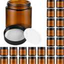 Glass Jars with Lids,Eco-Friendly Cosmetic Containers with Airtight Black Lids & Liners, Multi-Color Options for Cream, Lotion, Body Butter, DIY Skincare Travel Jars (Amber, 4oz, Count of 23)