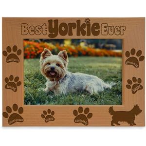 KATE POSH Best YORKIE Ever Engraved Natural Wood Picture Frame, Pet Memorial Gifts, New Puppy Gifts, Dog Lover Gift, Paw Prints on My Heart (5x7 Horizontal)
