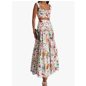 ksotutm 2 Piece Skirt Sets for Women Animal Printed Halter Top High Waist Maxi Skirt Women's Fashion Vacation Outfits, Size -M