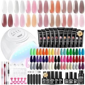 JEWHITENY 12 Colors Poly Gel Nail Kit 27 Colors Gel Nail Polish Kit With U V Light All In One Nail Art Starter Kit Suitable For All Seasons
