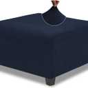 Ottoman Cover Square X-Large,Stretch Ottoman Covers Slipcover for Square Ottomans,Soft Intertwined Pattern Foot Stool Cover with Elastic Bottom,Navy Blue,X-Large