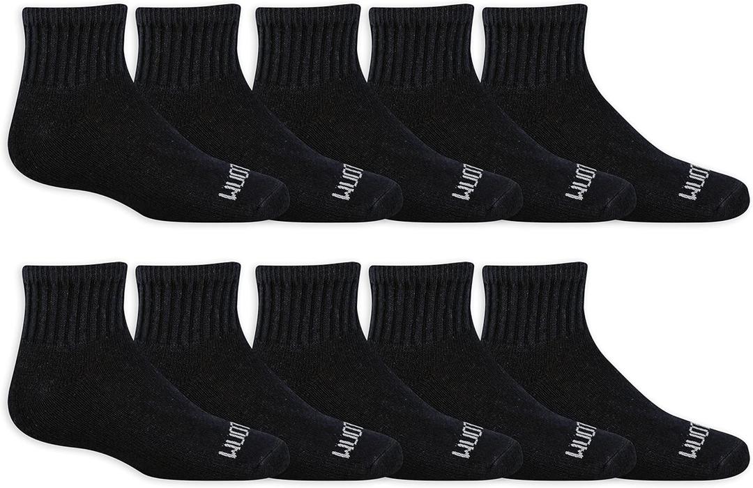Fruit of the Loom Boys' Dual Defense Ankle Socks (10 Pack) (7-8.5, Black)