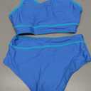 Girls Bathing Suit Color-Block Adjustable Criss Cross Strap Sporty Swimsuits for 9-16 Years Bikini Set with Chest Pad (11-12 Years, Blue)