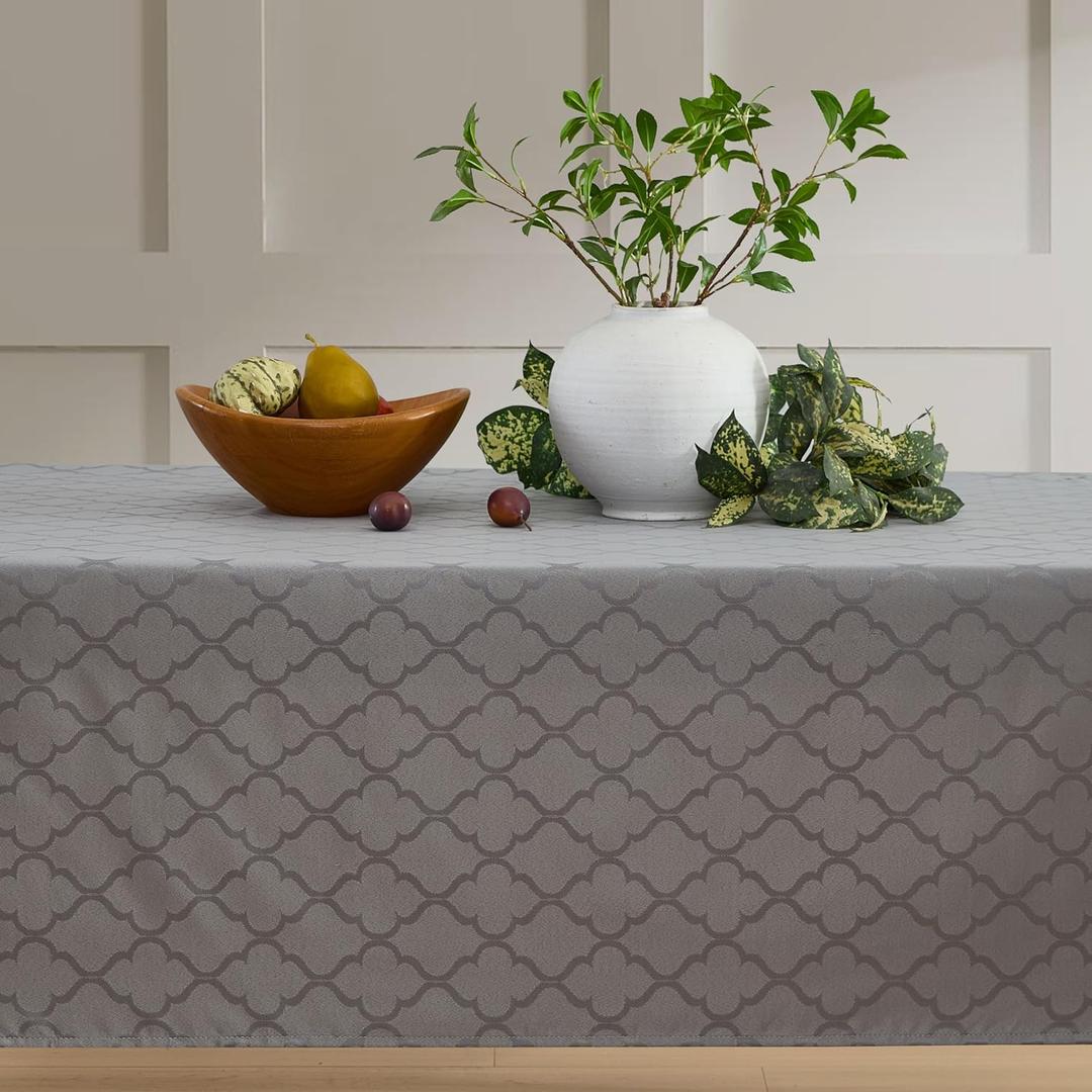 HLC.ME Modena Fabric Tablecloth, Jacquard Fabric Table Cloth for Rectangle Table, Advanced Water Resistance, Fade, and Wrinkle Resistant Table Cloth, Geometric Lattice Pattern - Grey, 57"x84"