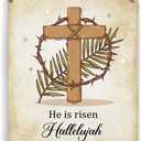 YCYD Christian Decor He is risen Hallelujah Matthew 28:8 Wood Sign, Cross Theme Decorative Sign, Wall Art Wooden Hanging Sign Decor, for Office Bedroom Living Room Home Decoration 10x8 Inch