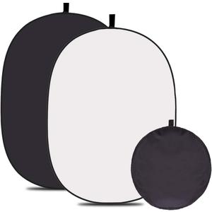 5X3.3 ft (1.5mX1m) 2 in 1 Polyester Muslin Black White Collapsible Reflector Backgrounds Portable Collapsible Reversible Photography Backdrop with Carrying Bag