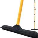 Push Broom,Pet Hair Removal Broom with Squeegee,Soft Silicone Bristle Broom with Long Handle,Non Scratch Carpet Sweeper Brush for Cat Dog Hair Hardwood(Orange) Extra Long for Tall People