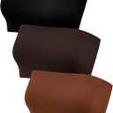 Women's Strapless Bralette Seamless Bandeau Soft Stretchy Non-Padded Bandeau Tube Top Bra in Color, 3 Pieces (Large-X-Large, Black, Light Caramel, Dark Brown)