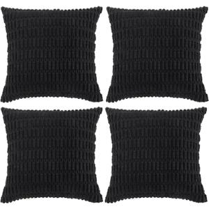 Fancy Homi 4 Packs Boho Black Decorative Throw Pillow Covers 18x18 Inch for Living Room Couch Bed Sofa, Rustic Modern Farmhouse Home Decor, Soft Plush Corduroy Cute Square Cushion Case 45x45 cm