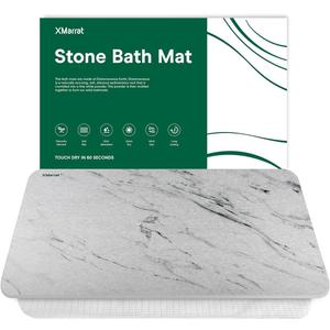Stone Bath Mat (23.6 x 15.4 Marble), Super Absorbent Diatomaceous Earth Bath Mat, Quick Drying Non-Slip Diatomite Stone Bath Mats for Bathroom, Easy to Clean- Light Grey