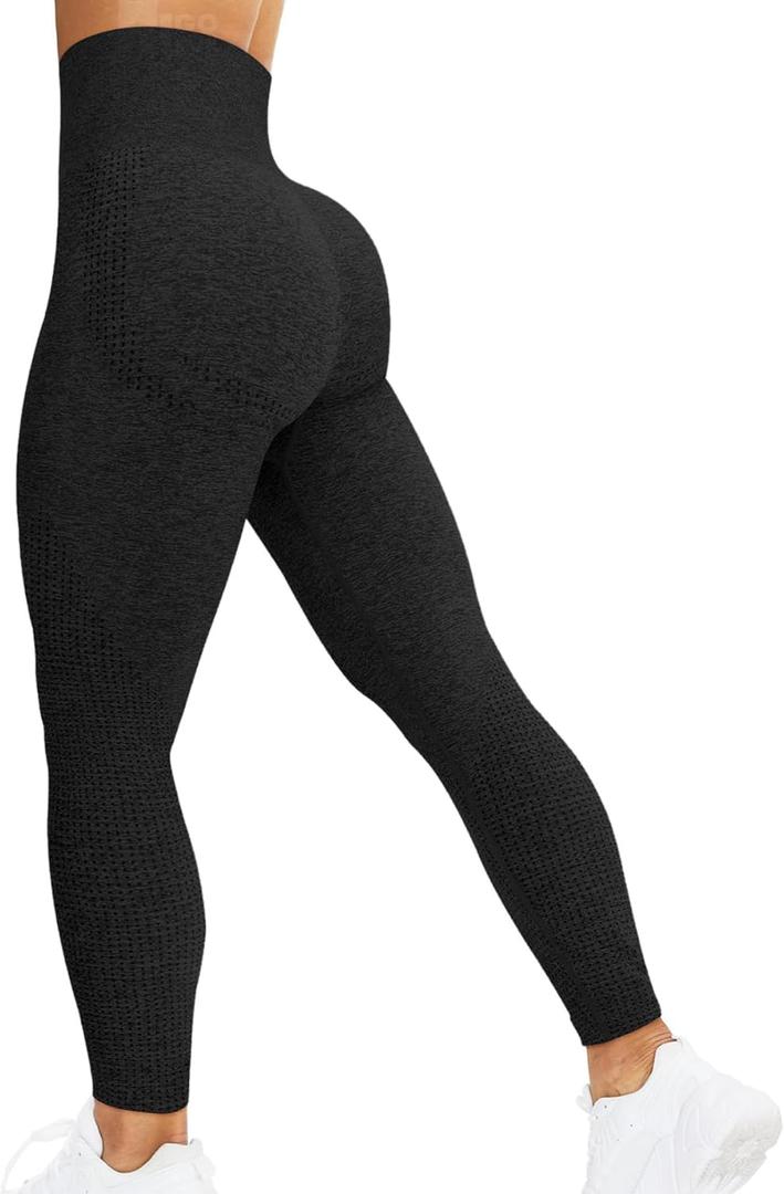 HIGORUN Women Seamless Leggings Smile Contour High Waist Workout Gym Yoga Pants (Black, M)