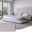 6 Panels Upholstered Stick-On Headboard for Full Bed, Peel and Stick Fabric Wall Panels, Soundproof and Anti-Collision, Tufted Padded Bed Backrest, Each 10x24, Modern Bedroom Accent, Beige