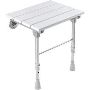 Folding Shower Seat Wall Mounted with Legs, Shower Seat Benches Stool Chair for Inside Shower, Fold Down Shower Seat for Seniors Small Shower Space, Foldable Fold up Waterproof Wood Height Adjustable
