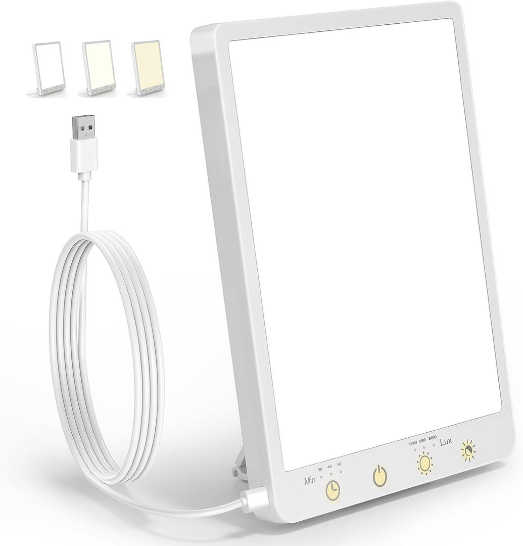 10000 Lux Light Therapy Lamp - Full Spectrum Therapy Light, 3 Color Temperature & Wall Mount Therapy Lamp, Portable Daylight Lamp for Home & Office, Memory Function & Touch Control (Wired Only). (Ivory White)