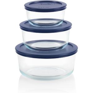 Pyrex Simply Store (3-Pack) Glass Food Storage Containers Set, (2, 4 & 7 Cup) Meal Prep Containers With Plastic BPA-Free Lids, Dishwasher & Microwave Safe