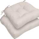 RACE LEAF Outdoor Cushions 17" x 17" Patio Chair Seat Pads, Set of 2 Thick Fill Tufted Square Patio Cushions, Water-Resistant Olefin Chair Seat Cushion with Ties for Non-Slip Support, Beige