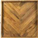 Large Ottoman Wood Tray - with Sturdy Metal Handles and Herringbone/Chevron Pattern 22 x 22 x 2 Inch Anti-Warp Square Serving Tray for Ottoman Coffee, Living Room, Kitchen (Large 22x22x2)