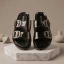 BRONAX Women's Double Buckle Size 7 Clear Jelly Sandals Black