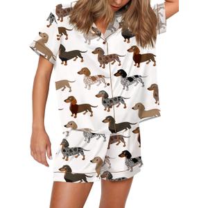 SHESHOW Funny Graphic Pajamas for Women Set Button Down Short Sleeve Top and Shorts Pjs Sets Sleepwear XS-XXL (Dachshund)