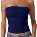 QINSEN Women's Tube Tops Strapless Bandeau Tops Double Lined Slim Fit Summer Going Out Tank Tops Size S