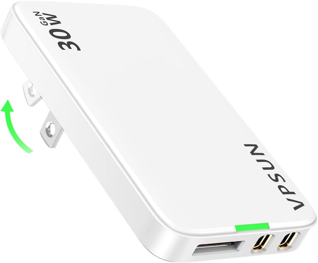 USB Wall Charger Block 30W,3 Port Ultra Thin Flat USB C Charging Plug,Foldable Power Adapter for iPad,iPhone 15/16,Samsung (White)