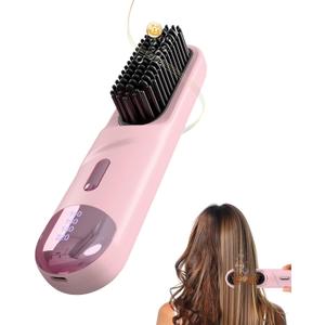 Go Brush Pro 2025 Hair Straightener Brush 300 Million Negative Ionic Portable Hair Straightener Comb for Women with 4 Temps Fast Heating MCH Ceramic Coating Smooth Frizz - Free Hair