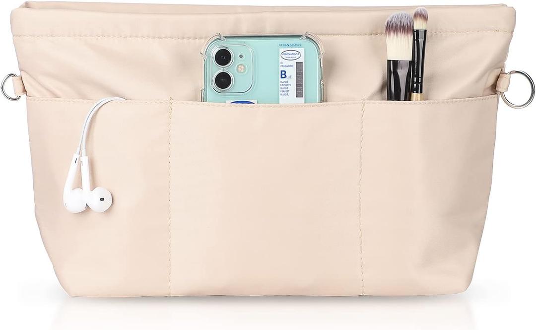 Sightor Nylon Handbag Organizer Insert - Purse Tote Shaper in Bag (Beige, Large)