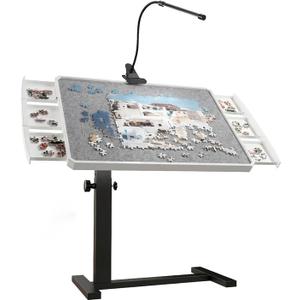 Jigsaw Puzzle Table 1500 Piece with Drawers and Cover 35"x26" Adjustable Puzzle Tables for Adults with 4 Wheels 6-Tilting-Angle Portable Plastic Jigsaw Puzzle Board