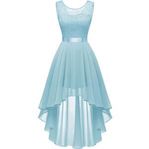 BeryLove Cocktail Prom Dresses 2025 Formal Wedding Guest Dresses Sleeveless Lace High Low Homecoming Dress (Large, Light Blue)