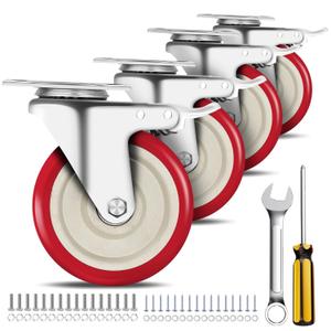 5 Inch Heavy Duty Caster Set of 4, Swivel Plate Castor Wheels with Dual Locking Brakes, Silent Polyurethane (PU) Wheels, 360 Rotation, 2800lbs Load Capacity