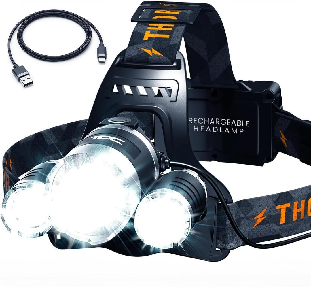 TDC Head Lamp Led Rechargeable Super Bright - USB-C Headlamp for Adults - Head Lights for Forehead - 1080 Lumen Head Flashlight - 10HR Battery for Hardhat, Camping, Hunting, Work