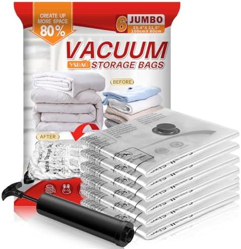 Vacuum Storage Bags,Vacuum Seal Bags for Clothing with Hand Pump,Vacuum Sealer Bags for Clothing/Comforters/Blankets （6 Jumbo）