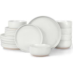 LIANYU 18-Piece Dinnerware Sets for 6, Stoneware Dinner Plates and Bowls, Kitchen Dining Dishes Set, Dishwasher & Oven Safe, Snowy White