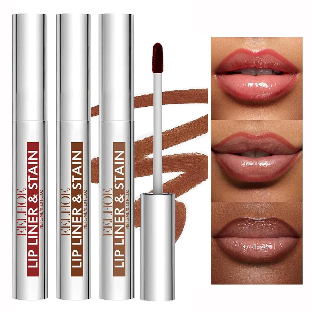 Peel Off Lip Stain Tattoo Set, 3 Colors Peel Off Lip Liner, Removable Lip Liner Set, Matte Finish Waterproof Lip Liner Pencil, Transfer-proof Peel Off Lip (3Colors/Set, B) (1 Count (Pack of 3))