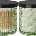 Bathroom Storage Organizer - 2 Pack Glass Qtip Holder Dispenser, Vanity Organizer, Bathroom Essentials Decor Canister for Cotton Swabs, Cotton Balls, Pads, Floss Picks (Green)