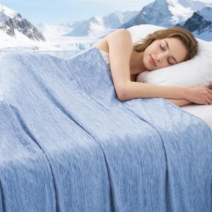 Cooling Blanket Queen Size, Cooling Blankets for Hot Sleepers, Absorbs Heat to Keep Body Cool for Summer Nights Sweats, Cold Blanket for Bed Couch Sofa, Ice Blanket 90x90 Inches, Blue