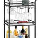 VASAGLE Bar Cart with 3-Tier Shelf, Wine & Glass Holders, Mini Bar for Small Spaces, Black