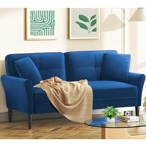 69" Small Sofa, Soft Small Couch with 2 Pillows, Comfy Love Seat Couches, Tool-Free Setup Loveseat Sofa, 700lb Load Sofas for Living Room, Cozy Couches for Living Room, Mini Couch for Bedroom, Blue