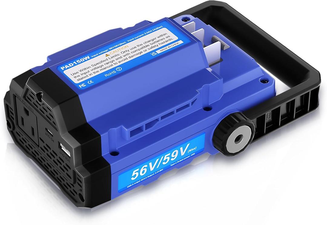 56V 150W Power Inverter Compatible with EGO 56V Lithium Battery BA1400 BA2800 BA4200, Portable Power Source with Dual USB Ports & AC Outlet for Outdoor Camping, Emergency Backup(Battery Not Included)