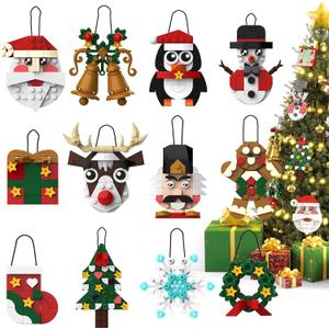 Christmas Ornaments Building Blocks Set,12 PCS Christmas Ornaments Building Kit, Santa, Snowman, Reindeer, Christmas Tree, Snowflake, Stocking, Stocking Stuffers Decor Toys Gifts for Boys Girls Kids
