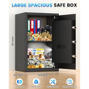3.5 Cuft Fireproof Safe Box, Home Safes Water and Fireproof, Digital Security Document Safe With LCD Programmable Keypad, Backup Keys, Smart Alert, Large Combination Safety Box For Money Jewelry