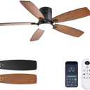 52inch Ceiling Fans with Lights, Low Profile Ceiling Fan with Light and Remote Control/APP Control, Flush Mount, Reversible Motor, Dimmable, Noiseless, Brown Ceiling Fan for Bedroom (Brown)