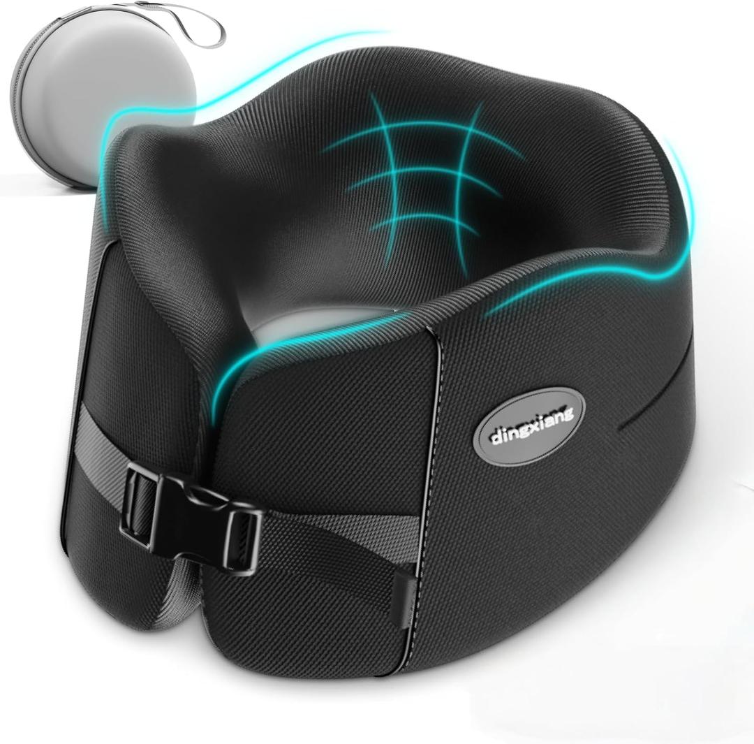 Yuanjing Neck Pillow for Traveling, Upgraded Travel Neck Pillow for Airplane 100% Pure Memory Foam Travel Pillow for Flight Headrest Sleep, Portable Plane Accessories, Full Black, Small