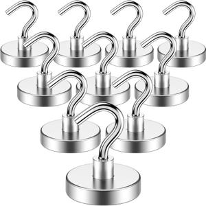 VNDUEEY Magnetic Hooks, 80 Lbs Heavy Duty Magnet Hooks Cruise for Hanging, Super Strong Magnetic Hooks for Cruise Cabin, Refrigerator, Classroom, Magnetic Metal Hooks for Grill (Silver, Pack of 10)