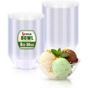 bUCLA 50Pack Clear Plastic Small Bowls - 8oz Disposable Ice Cream/Salsa/Dipping/Dessert/Sauce/Small Serving Bowls for Party
