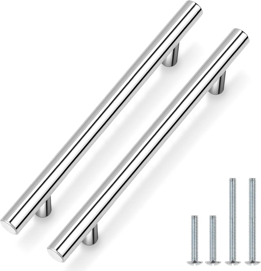 Probrico (15 Pack Polished Chrome Cabinet Cupboard Pulls, Kitchen Cabinet Handles Euro T Bar Dresser Handle, 6-3/10" Hole Centers
