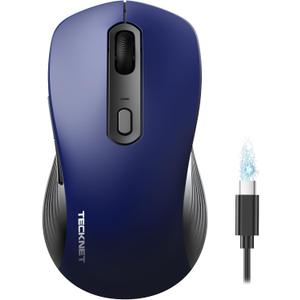 TECKNET Rechargeable Bluetooth Mouse, [ USB + BT5.0 + BT3.0 ] Wireless Mouse, Full-Size, Silent Click, 6-Level 4800 DPI Wireless Mice, 3-Device Switching for Laptop, Computer, iPad, MacBook