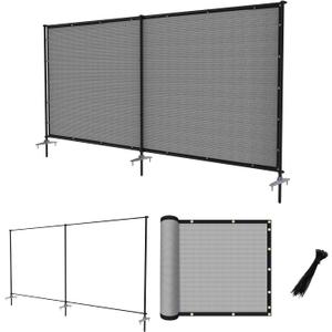 Outdoor Privacy Fence with Iron Poles Rails Dog Fence 6'x12' for Garden Patio Backyard Yard Temporary Safety Barrier Chicken Metal Fence with Spikes, Light Gray