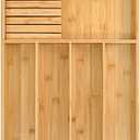 VaeFae Bamboo Silverware Organizer (Non-expandable), Utensil Holder for Drawer, Wooden Cutlery Tray with Divider for Kitchen Drawer, Utensil Organizer with Knife Block