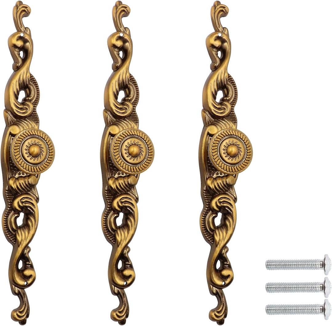 LBY 3pcs Cabinet Knobs Pulls Handles, Vintage Style Door Knob, Back Plate Pull Handle, Wardrobe Door Furniture Pulls (Dia. 25mm/.98''), with Screws, Zinc Alloy, Yellow Bronze-Coloured